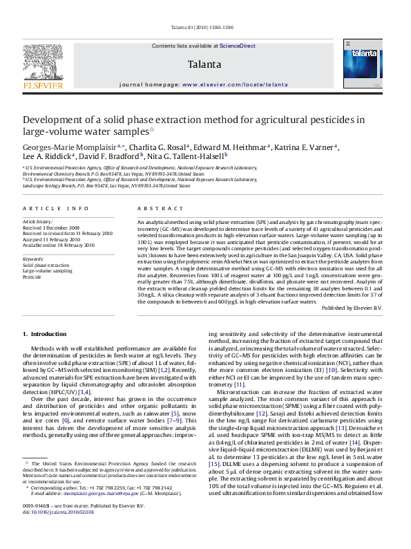(PDF) Development of a solid phase extraction method for agricultural ...