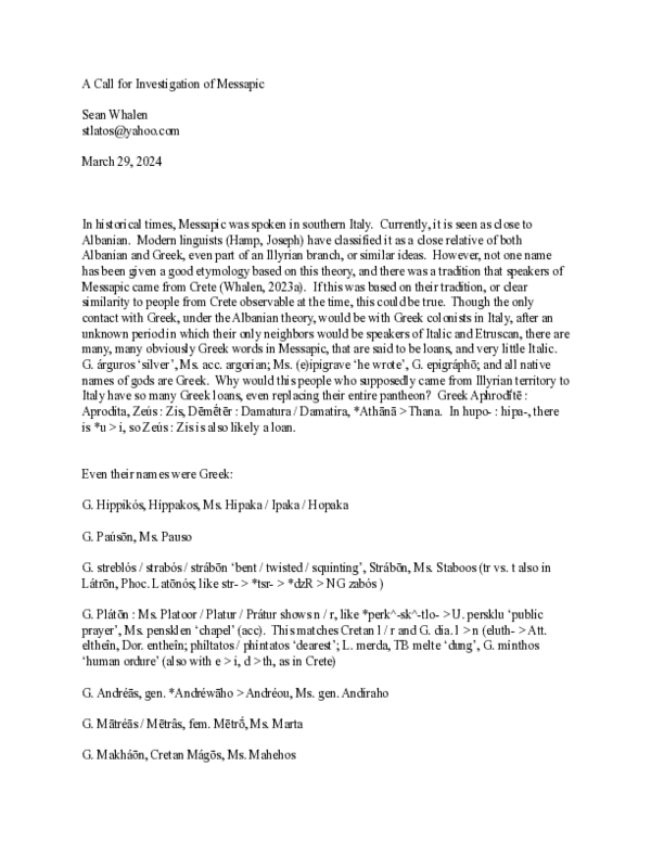 (PDF) A Call for Investigation of Messapic