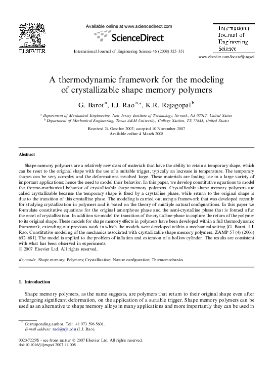 (PDF) A thermodynamic framework for the modeling of crystallizable ...