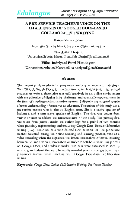 (PDF) A Pre-Service Teacher's Voice on the Challenges of Google Docs ...