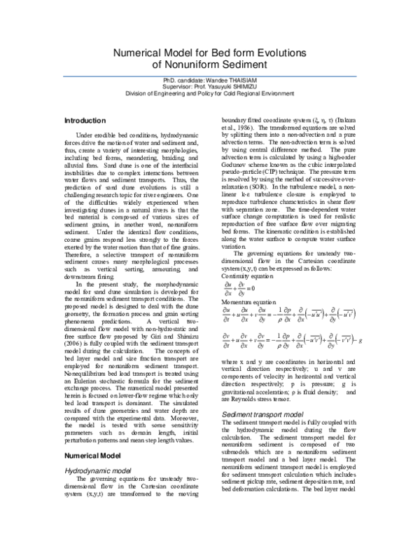 (PDF) Numerical model for bedform evolutions of nonuniform sediment