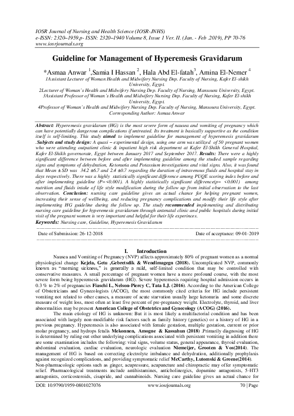 (PDF) Guideline for Management of Hyperemesis Gravidarum