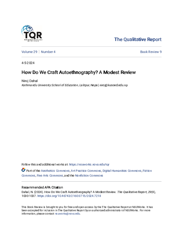 (PDF) How Do We Craft Autoethnography? A Modest Review