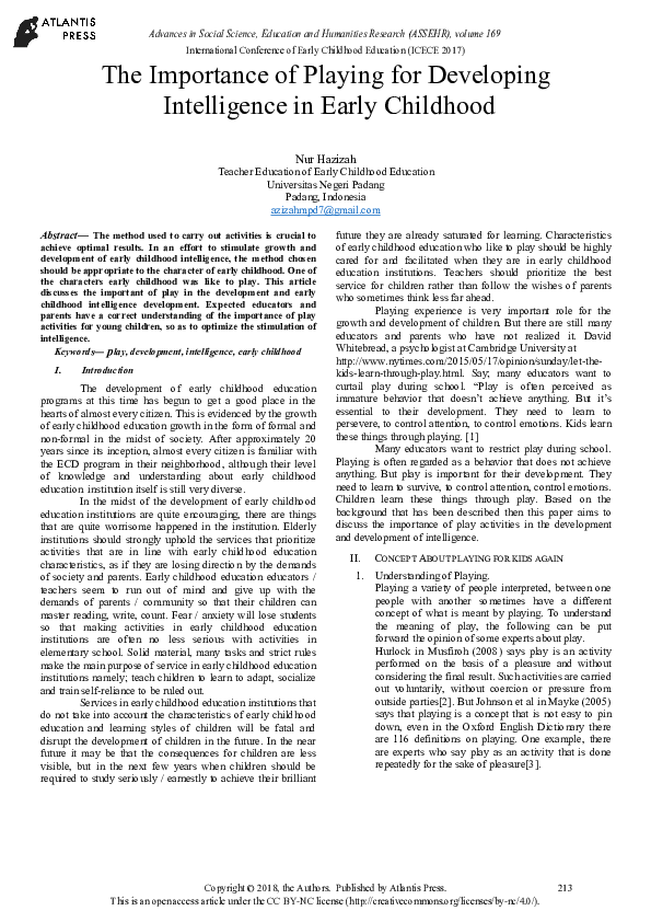 (PDF) The Importance of Playing for Developing Intelligence in Early ...