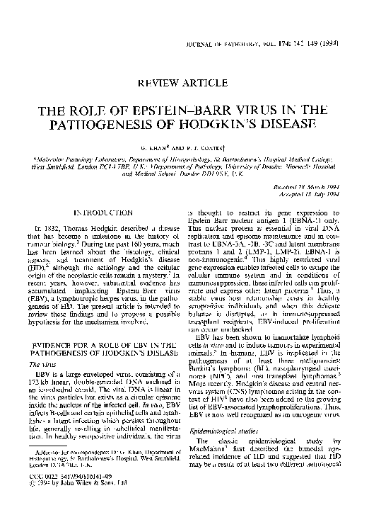 (PDF) The role of Epstein-Barr virus in the pathogenesis of Hodgkin's ...