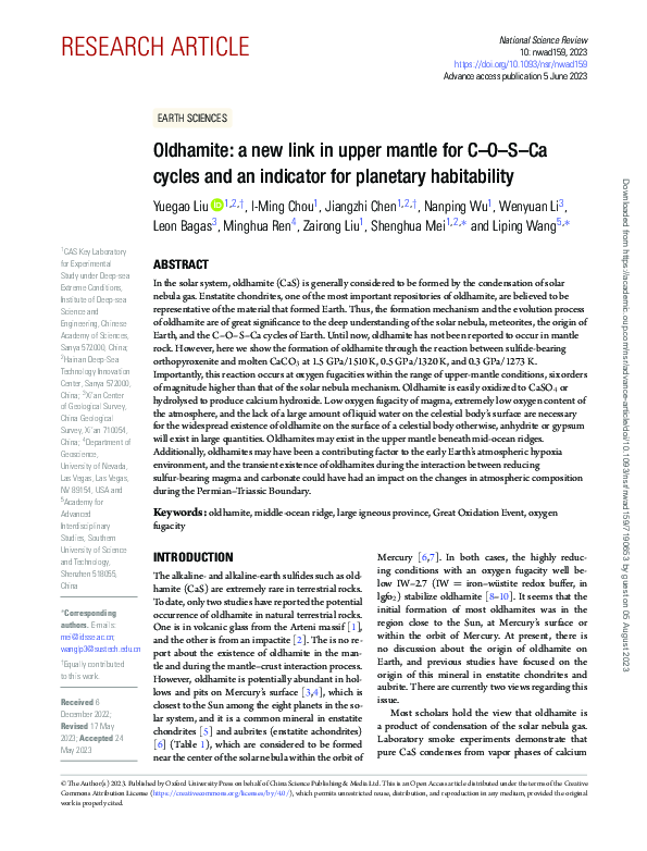 (PDF) Oldhamite: a new link in upper mantle for C–O–S–Ca cycles and an ...