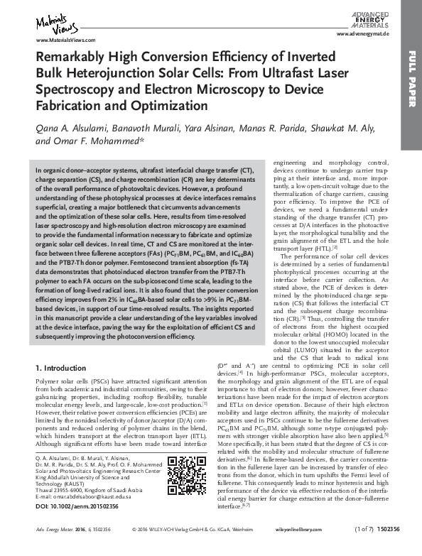 (PDF) Remarkably High Conversion Efficiency of Inverted Bulk ...
