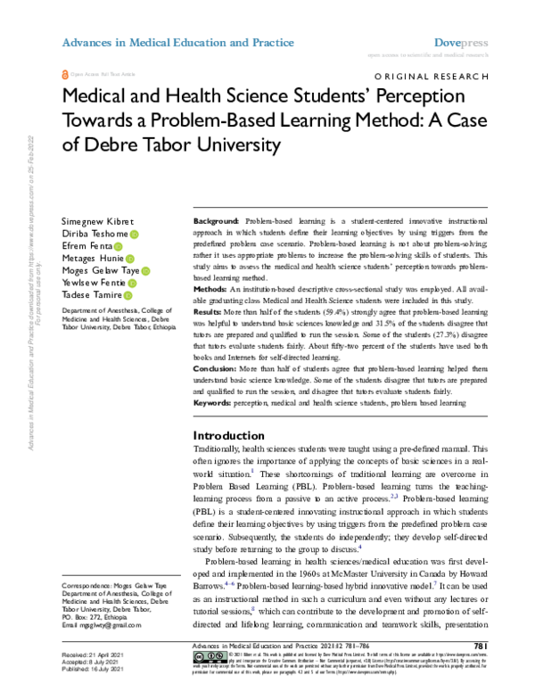(PDF) Medical and Health Science Students’ Perception Towards a Problem ...