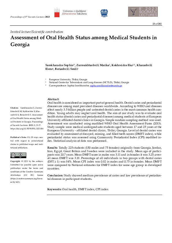 (PDF) Assessment of Oral Health Status among Medical Students in Georgia