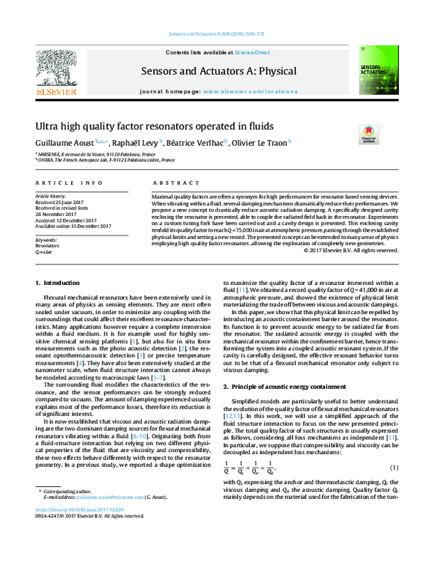(PDF) Ultra high quality factor resonators operated in fluids