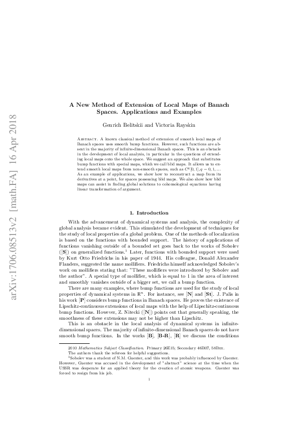 (PDF) A New Method of Extension of Local Maps of Banach Spaces ...