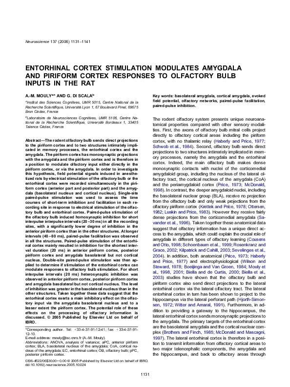 (PDF) Entorhinal cortex stimulation modulates amygdala and piriform ...