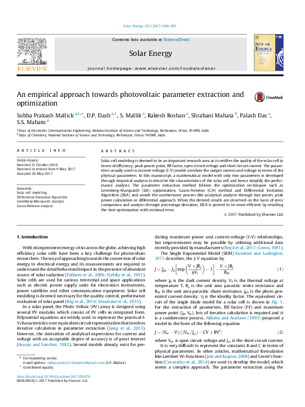 (PDF) An empirical approach towards photovoltaic parameter extraction ...