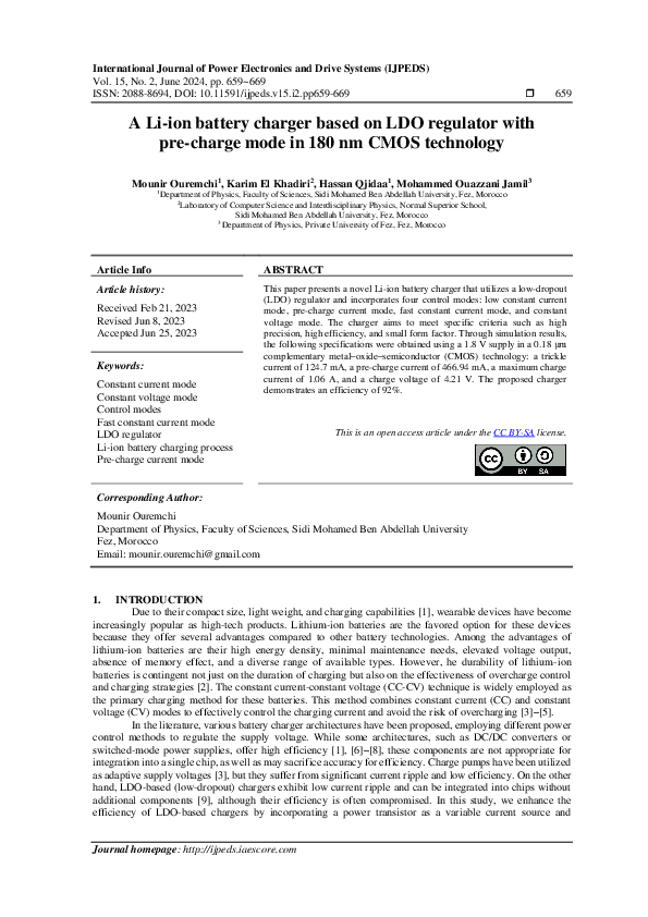 (PDF) A Li-ion battery charger based on LDO regulator with pre-charge ...