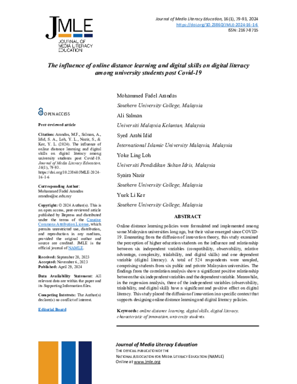 (PDF) The influence of online distance learning and digital skills on ...