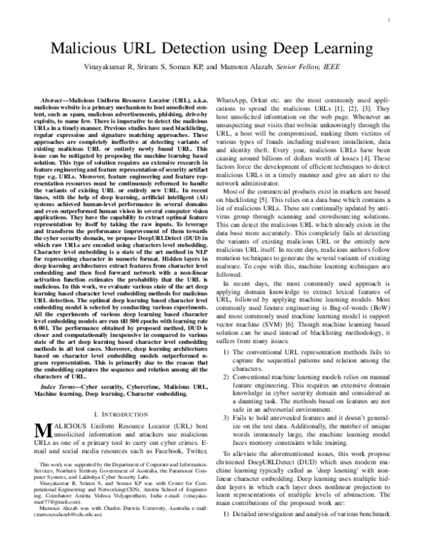 (PDF) Malicious URL Detection using Deep Learning