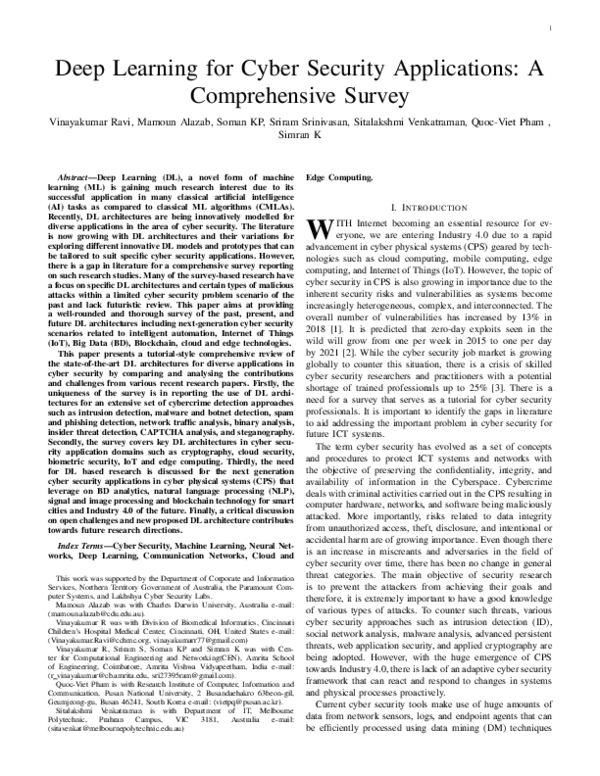 (PDF) Deep Learning for Cyber Security Applications: A Comprehensive Survey