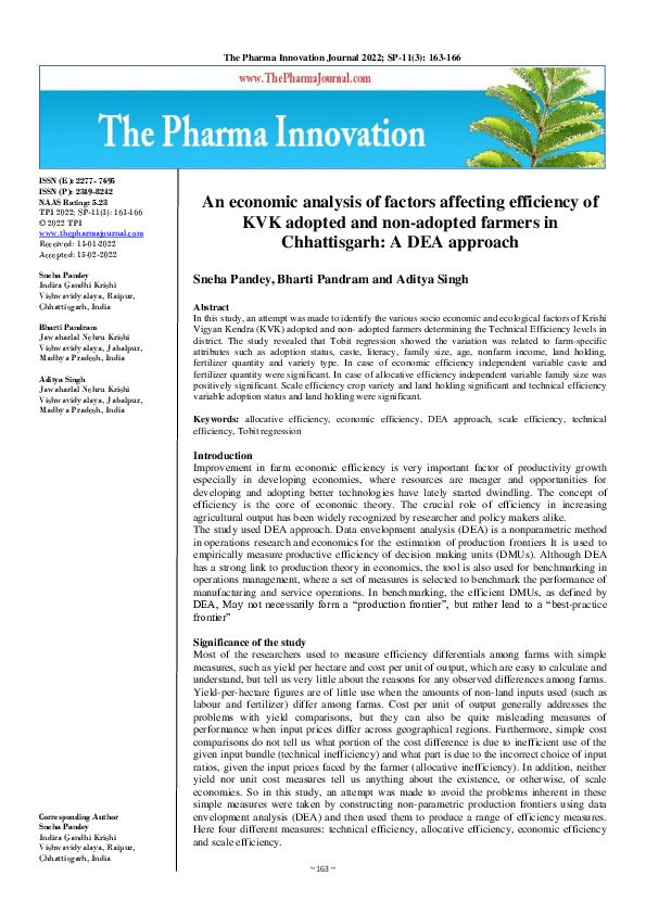 (PDF) An economic analysis of factors affecting efficiency of KVK ...