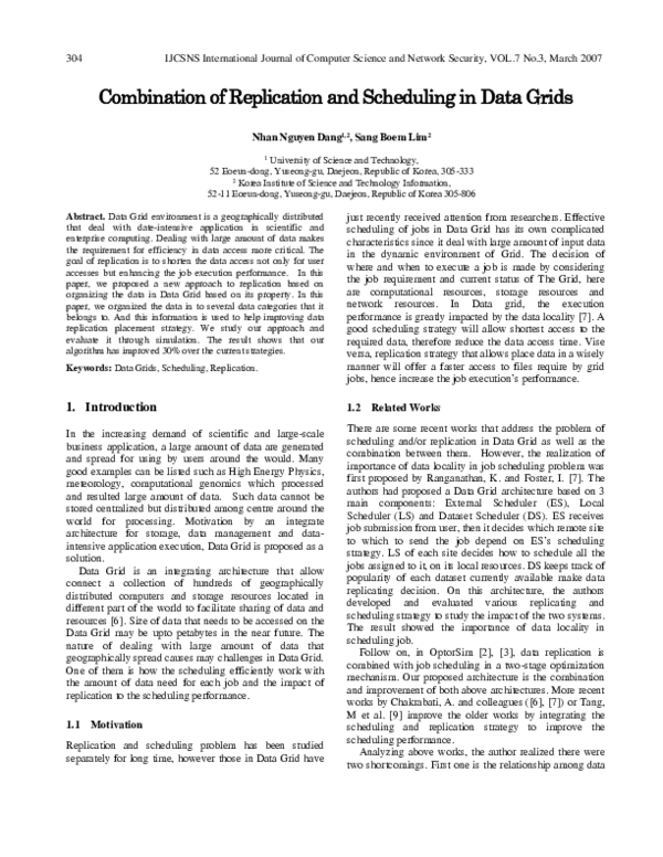 (PDF) Combination of replication and scheduling in data grids