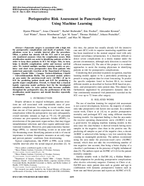 (PDF) Perioperative Risk Assessment in Pancreatic Surgery Using Machine ...
