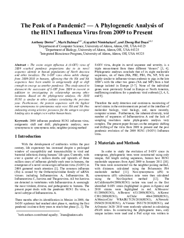 (PDF) The Peak of a Pandemic?—A Phylogenetic Analysis of the H1N1 ...