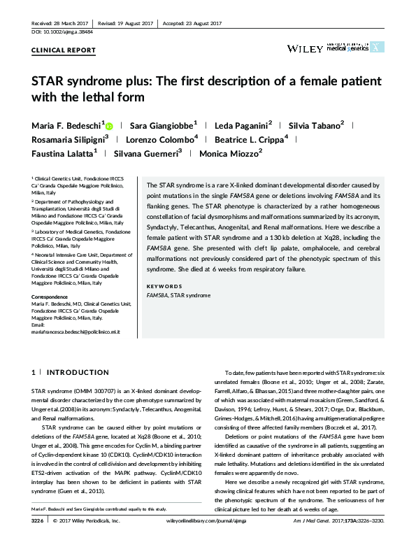 (PDF) STAR syndrome plus: The first description of a female patient ...