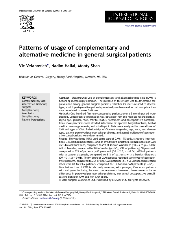 (PDF) Patterns of usage of complementary and alternative medicine in ...