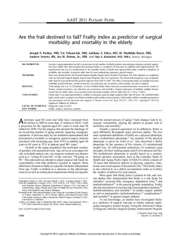 (PDF) Are the frail destined to fail?: Frailty index as a predictor of ...