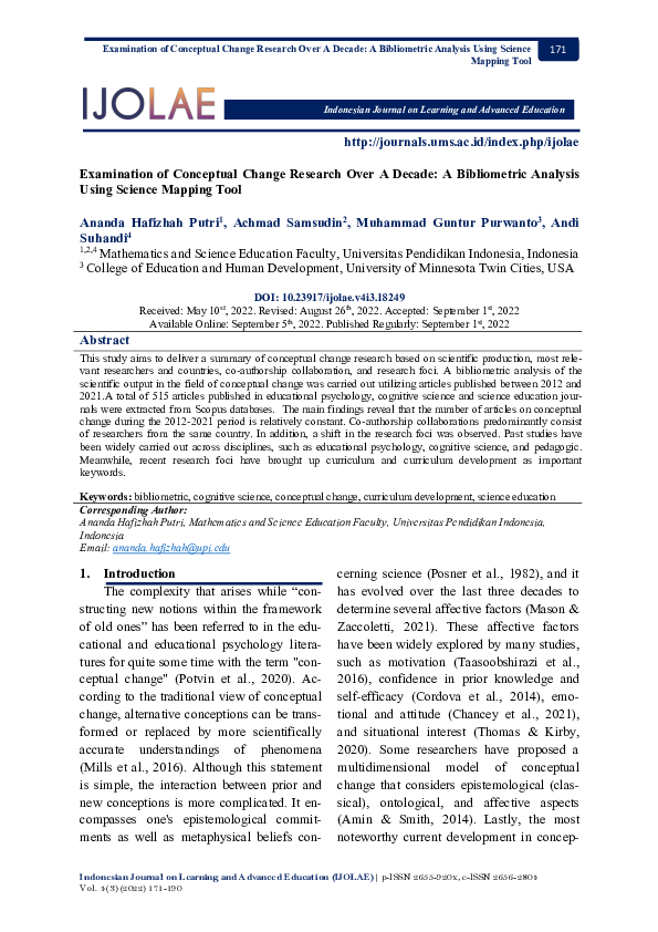 (PDF) Examination of Conceptual Change Research Over A Decade: A ...