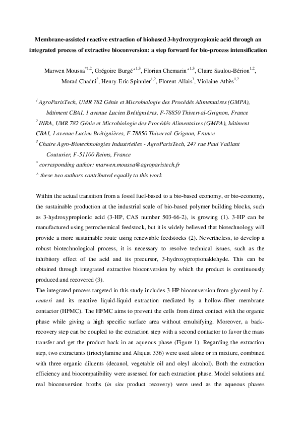 (PDF) Membrane-assisted reactive extraction of biobased 3 ...