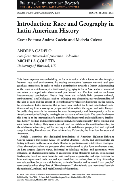 (PDF) Introduction: Race and Geography in Latin American History