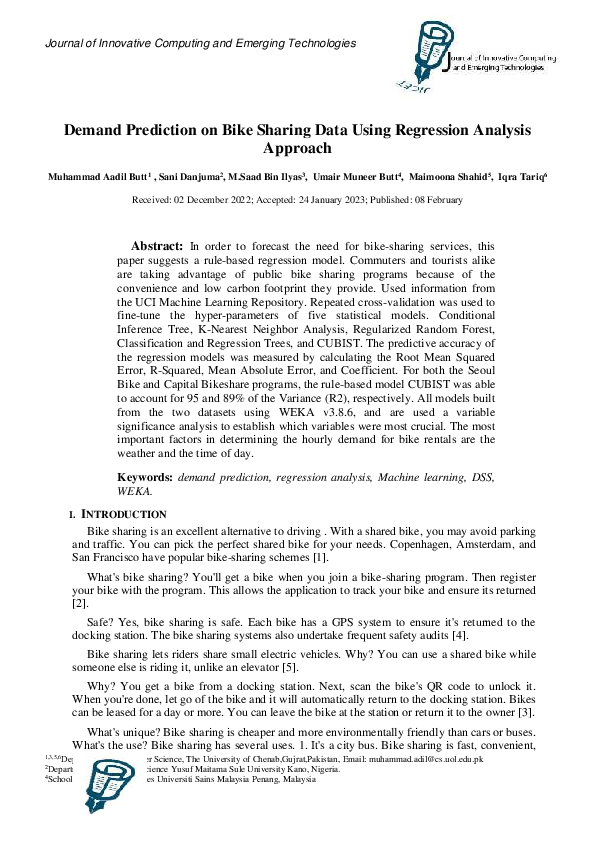 (PDF) Demand Prediction on Bike Sharing Data Using Regression Analysis ...