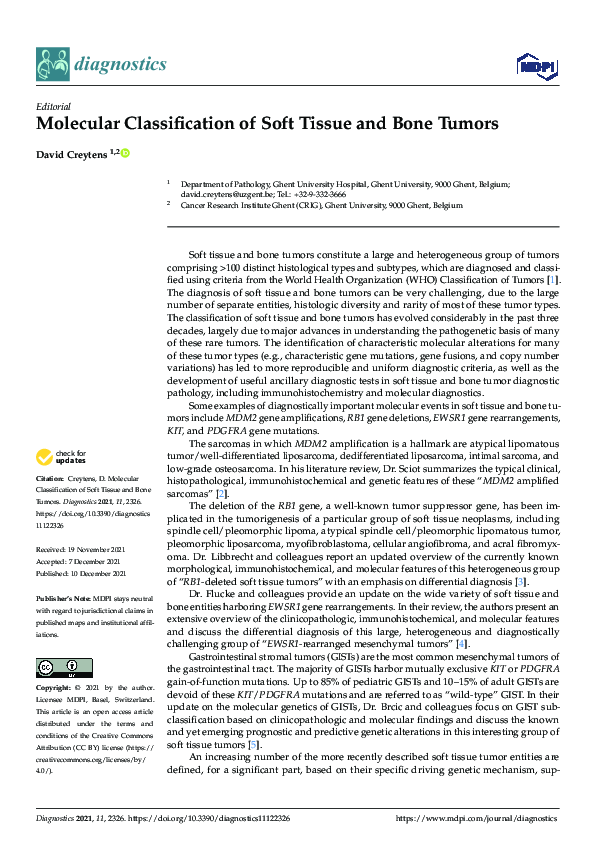 (PDF) Molecular Classification of Soft Tissue and Bone Tumors