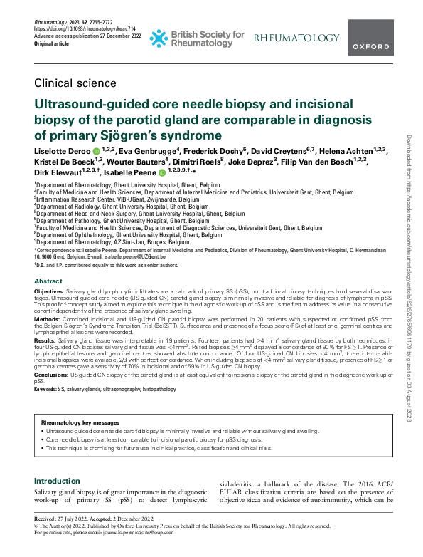 (PDF) Ultrasound-guided core needle biopsy and incisional biopsy of the ...