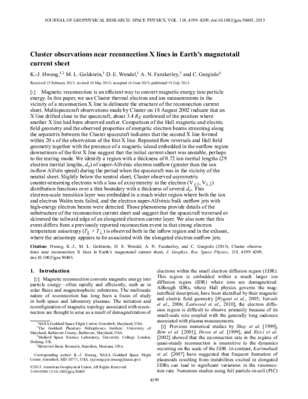 (PDF) Cluster observations near reconnection X lines in Earth's ...