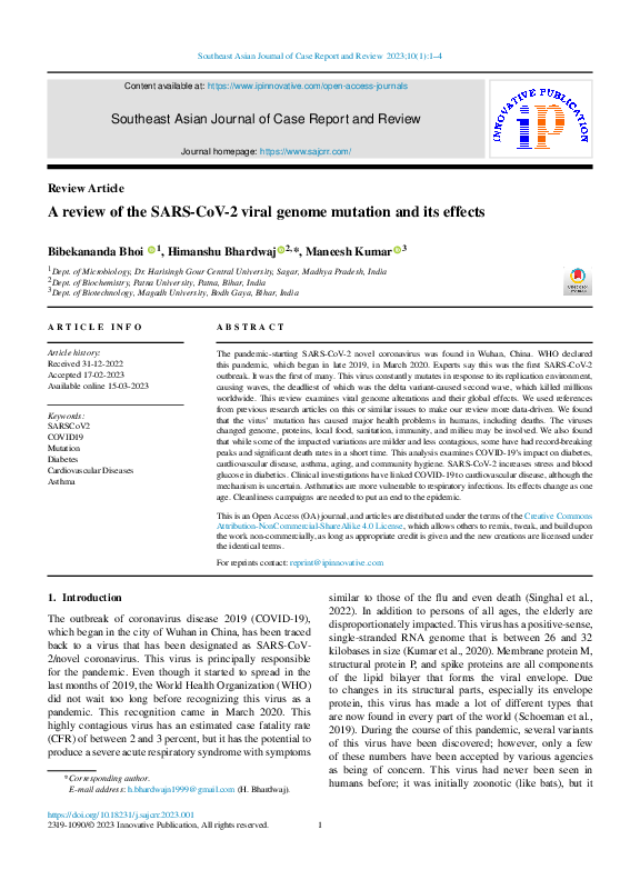 (PDF) A review of the SARS-CoV-2 viral genome mutation and its effects