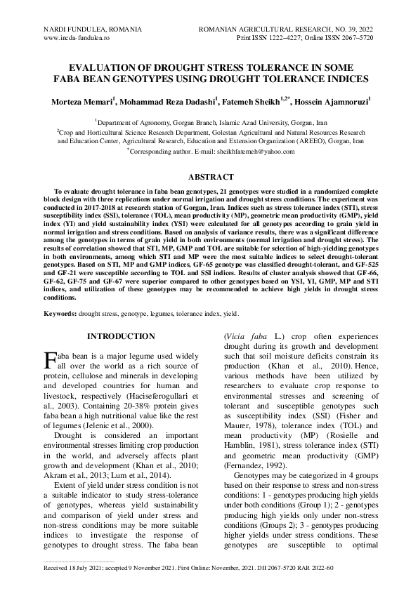 (PDF) Evaluation of Drought Stress Tolerance in Some Faba Bean ...