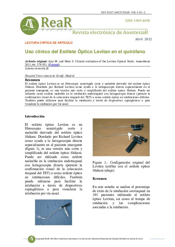 (PDF) Clinical evaluation of the Levitan Optical Stylet*