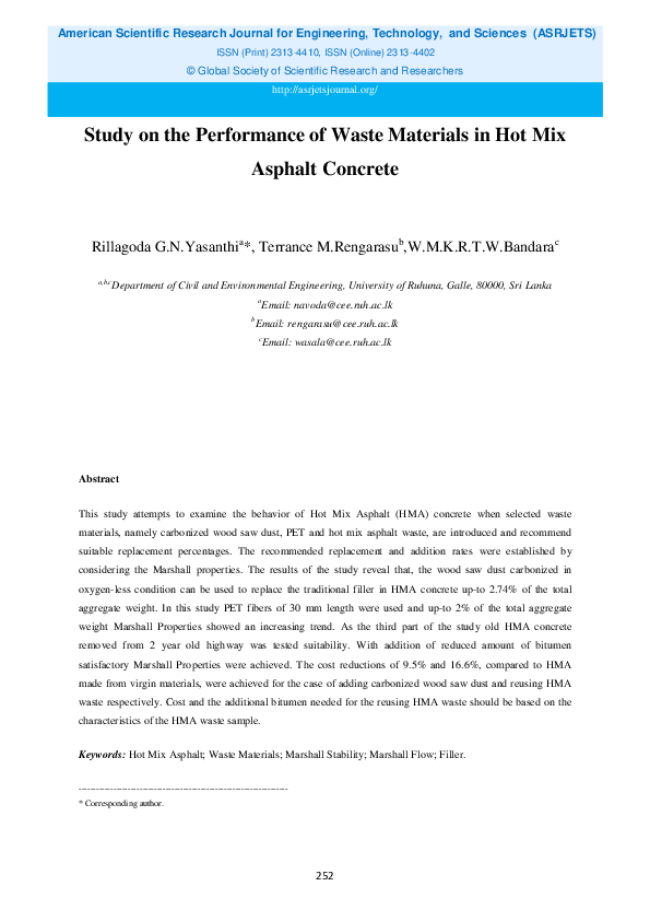 (PDF) Study on the Performance of Waste Materials in Hot Mix Asphalt ...