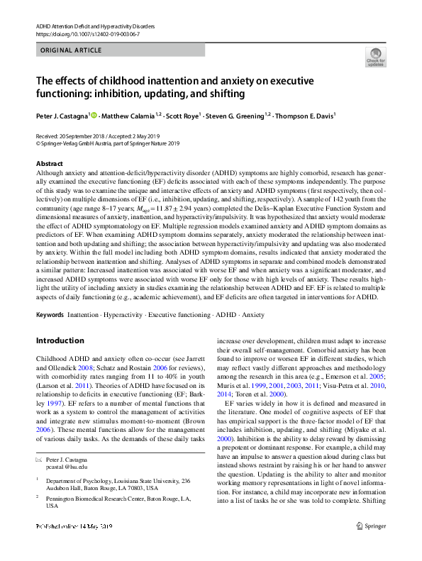 (PDF) The effects of childhood inattention and anxiety on executive ...