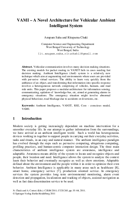 (PDF) VAMI – A Novel Architecture for Vehicular Ambient Intelligent ...