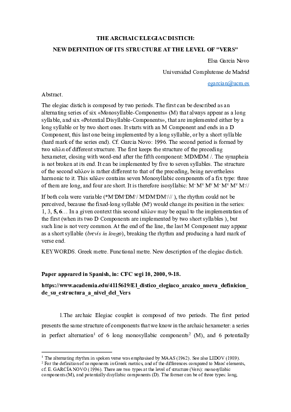 (PDF) THE ARCHAIC ELEGIAC DISTICH: NEW DEFINITION OF ITS STRUCTURE AT ...