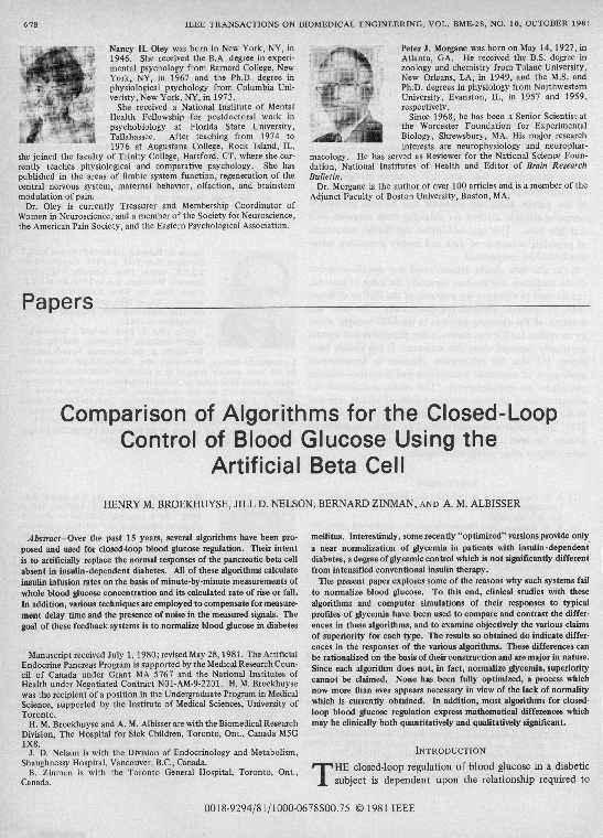 (PDF) Comparison of Algorithms for the Closed-Loop Control of Blood ...
