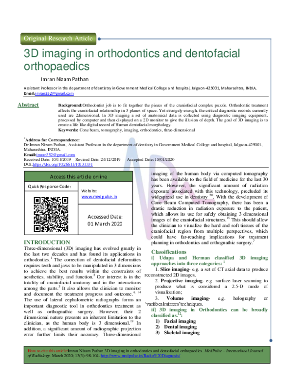 (PDF) 3D imaging in orthodontics and dentofacial orthopaedics