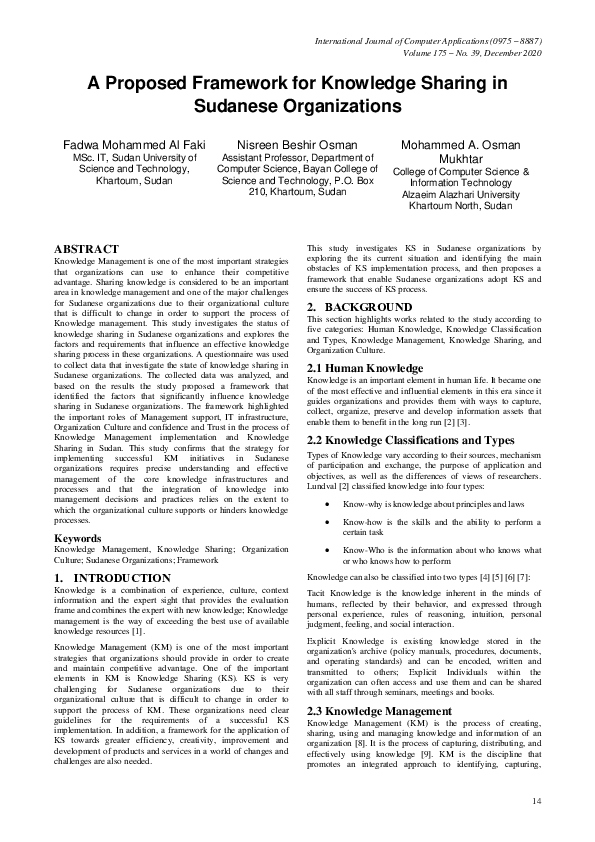 (PDF) A proposed framework for knowledge sharing in Sudanese organizations