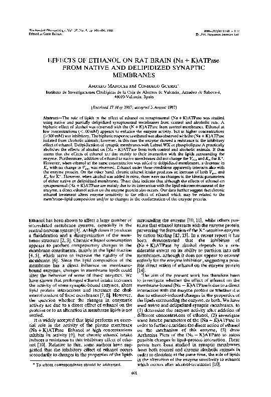 (PDF) Effects of ethanol on rat brain (Na + K)ATPase from native and ...