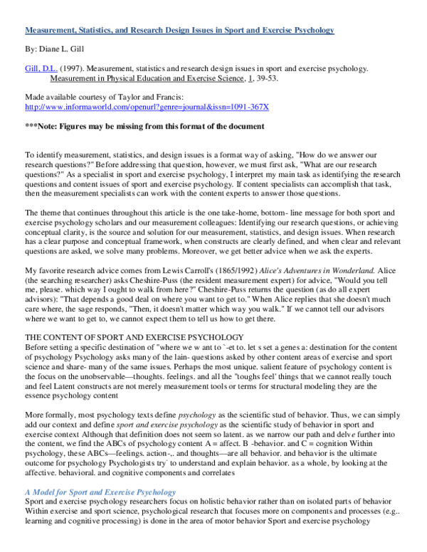 (PDF) Measurement, Statistics, and Research Design Issues in Sport and ...