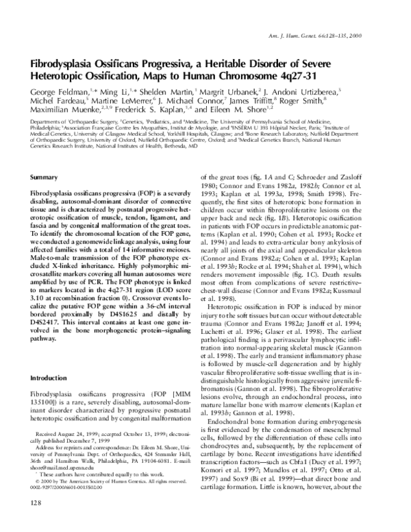 (PDF) Fibrodysplasia Ossificans Progressiva, a Heritable Disorder of ...