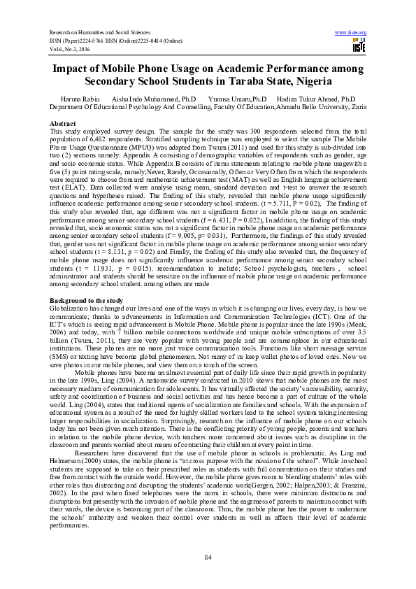 (PDF) Impact Of Mobile Phone Usage On Academic Performance Among ...