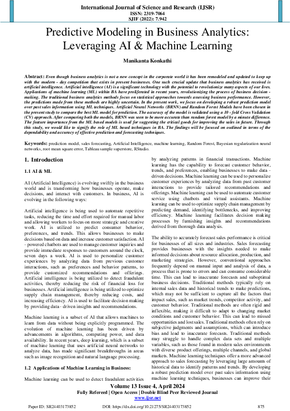 (PDF) Predictive Modeling in Business Analytics: Leveraging AI ...